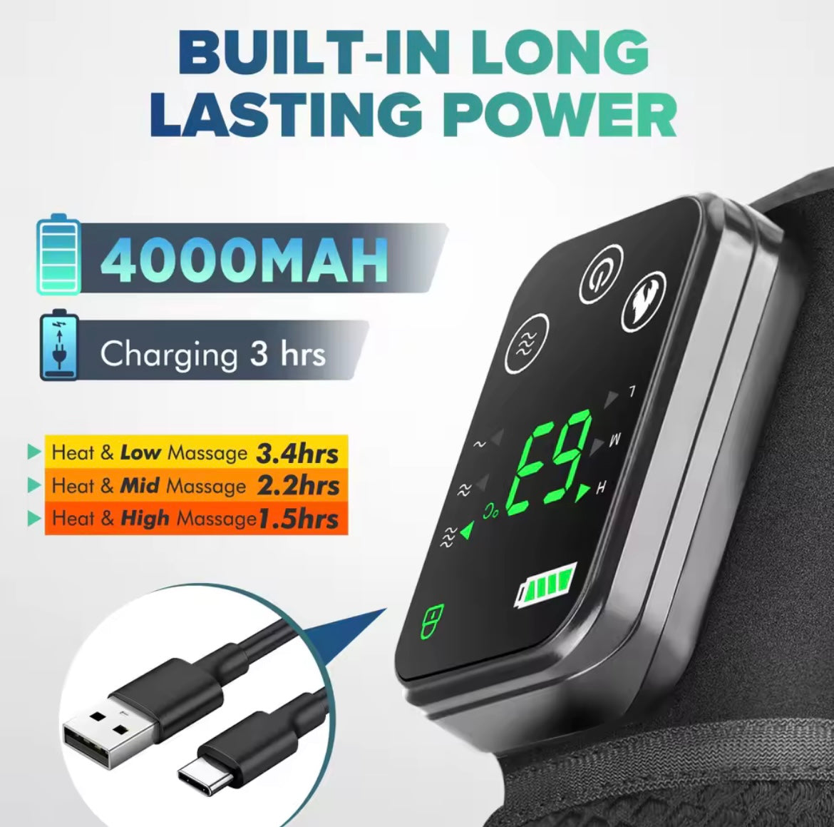 3 in 1 rechargeable heated knee, shoulder, and elbow massager