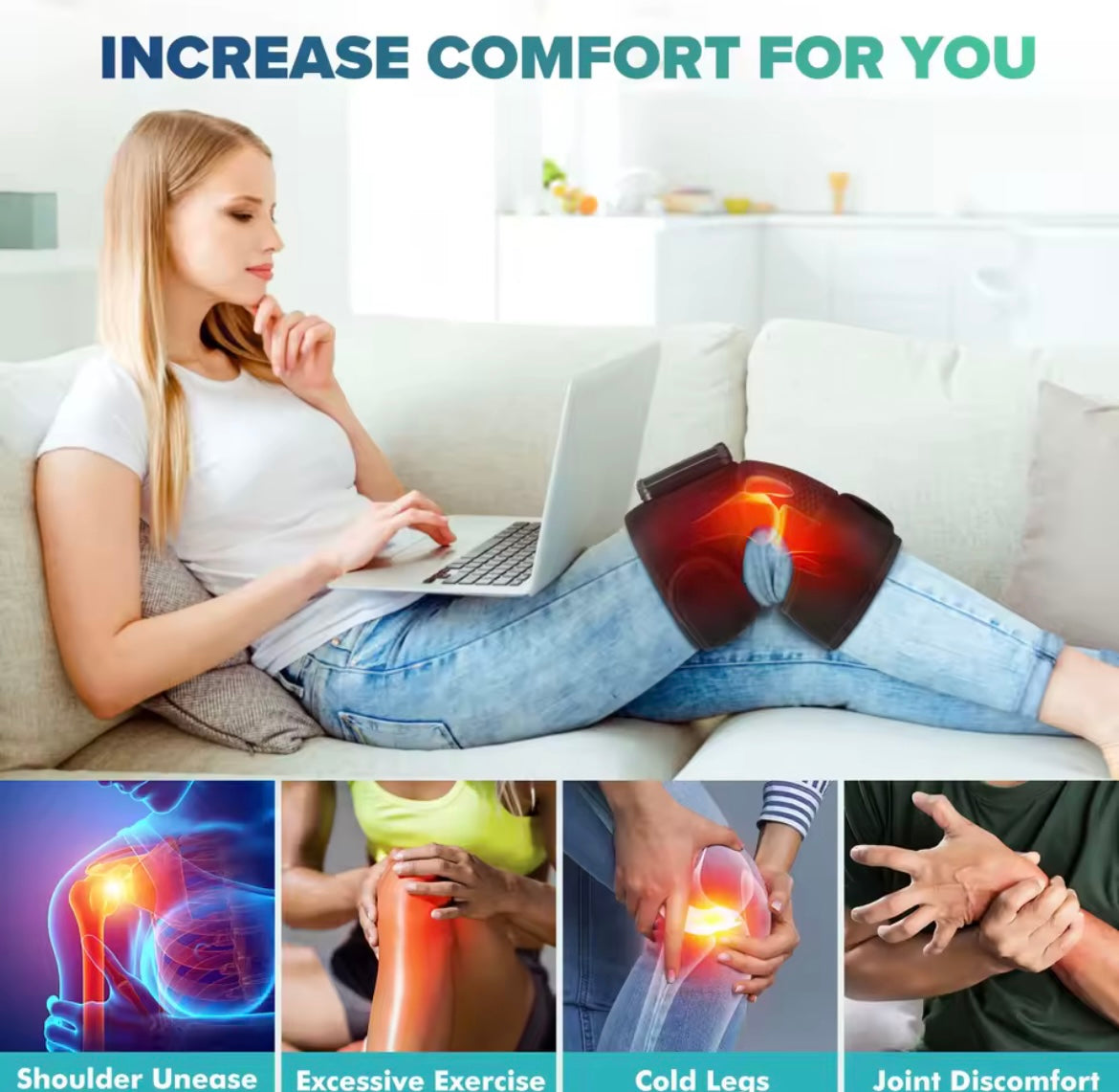 3 in 1 rechargeable heated knee, shoulder, and elbow massager