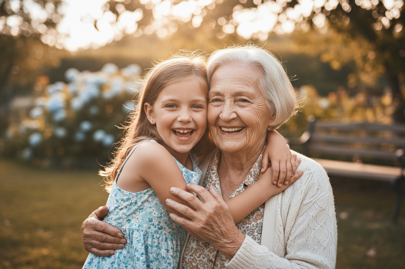 Show a pic of a daughter hugging her grandma and they both happy 